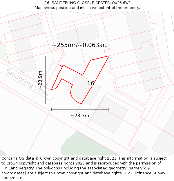 16, SANDERLING CLOSE, BICESTER, OX26 6WF: Plot and title map