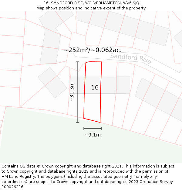 16, SANDFORD RISE, WOLVERHAMPTON, WV6 9JQ: Plot and title map