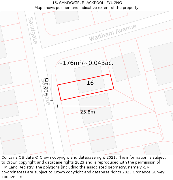 16, SANDGATE, BLACKPOOL, FY4 2NG: Plot and title map