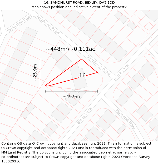 16, SANDHURST ROAD, BEXLEY, DA5 1DD: Plot and title map