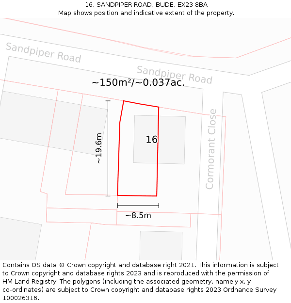 16, SANDPIPER ROAD, BUDE, EX23 8BA: Plot and title map