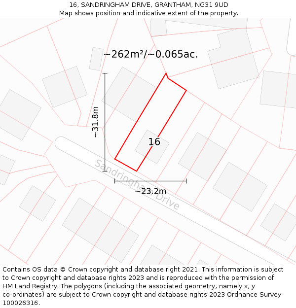 16, SANDRINGHAM DRIVE, GRANTHAM, NG31 9UD: Plot and title map