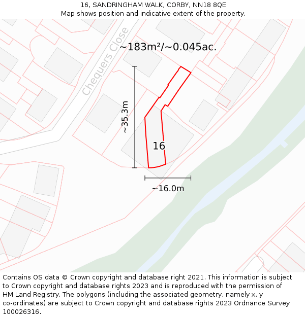 16, SANDRINGHAM WALK, CORBY, NN18 8QE: Plot and title map