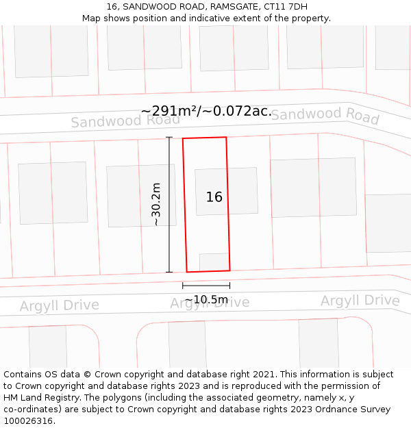16, SANDWOOD ROAD, RAMSGATE, CT11 7DH: Plot and title map