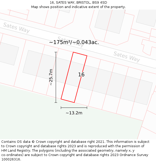 16, SATES WAY, BRISTOL, BS9 4SD: Plot and title map