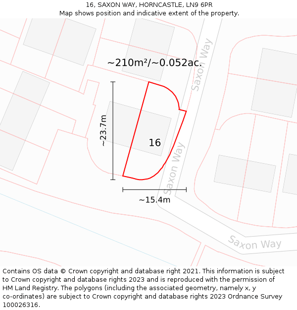 16, SAXON WAY, HORNCASTLE, LN9 6PR: Plot and title map