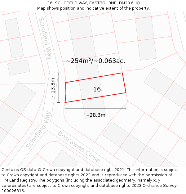 16, SCHOFIELD WAY, EASTBOURNE, BN23 6HQ: Plot and title map