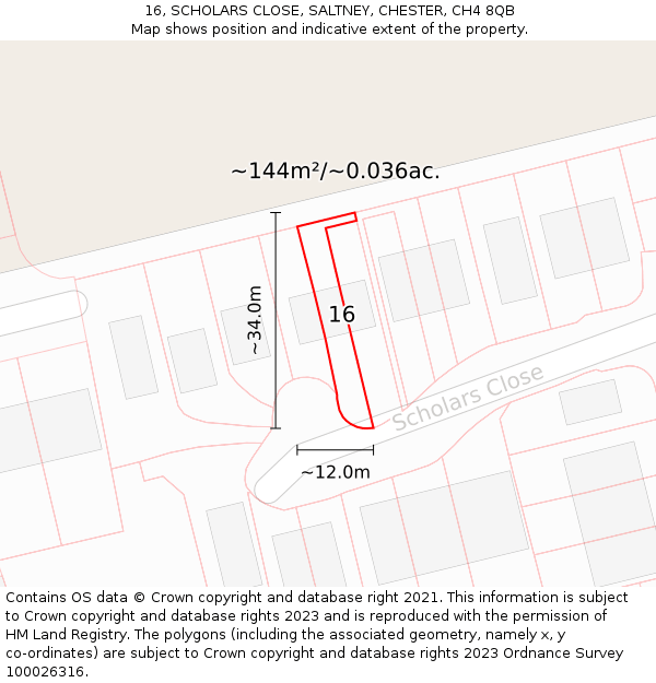 16, SCHOLARS CLOSE, SALTNEY, CHESTER, CH4 8QB: Plot and title map