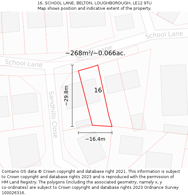 16, SCHOOL LANE, BELTON, LOUGHBOROUGH, LE12 9TU: Plot and title map