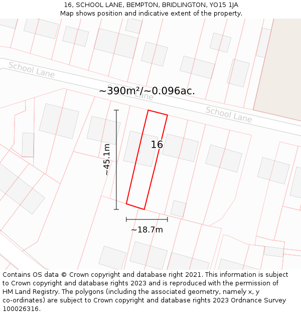 16, SCHOOL LANE, BEMPTON, BRIDLINGTON, YO15 1JA: Plot and title map