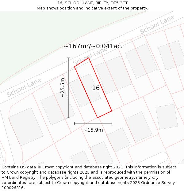 16, SCHOOL LANE, RIPLEY, DE5 3GT: Plot and title map
