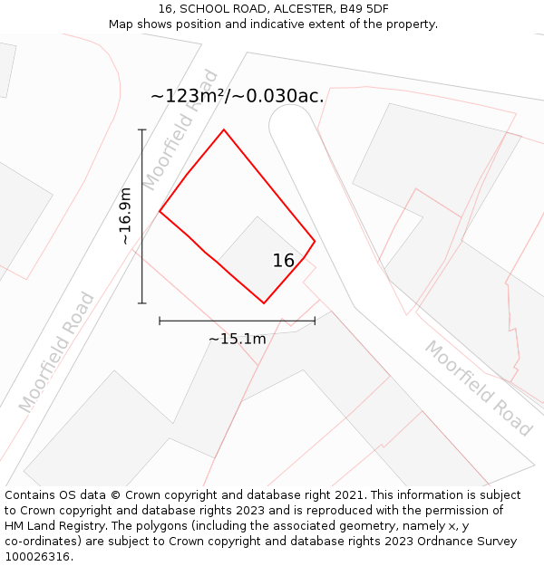 16, SCHOOL ROAD, ALCESTER, B49 5DF: Plot and title map