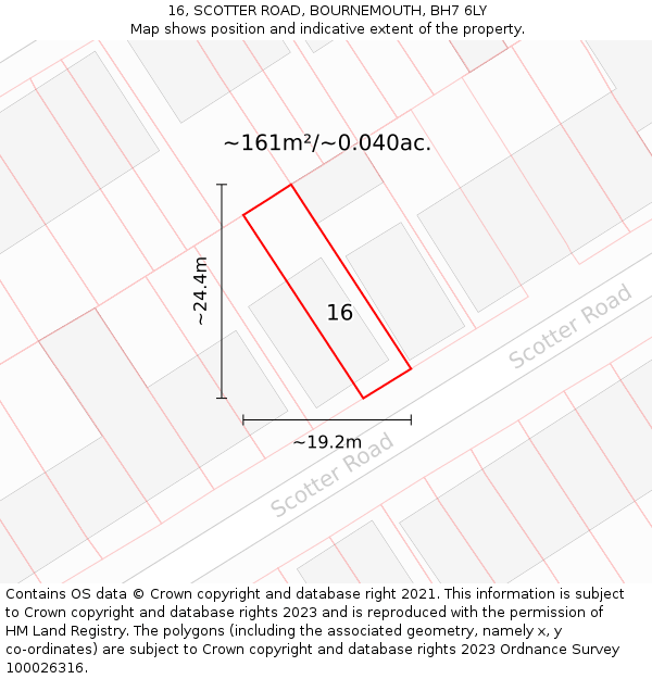 16, SCOTTER ROAD, BOURNEMOUTH, BH7 6LY: Plot and title map