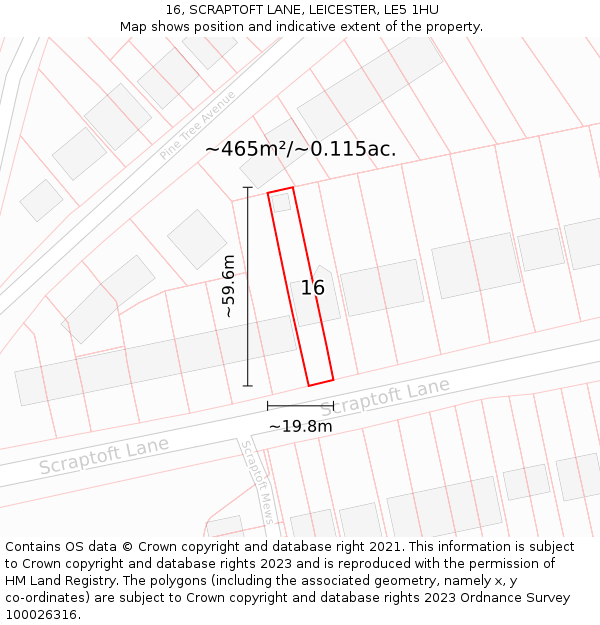 16, SCRAPTOFT LANE, LEICESTER, LE5 1HU: Plot and title map