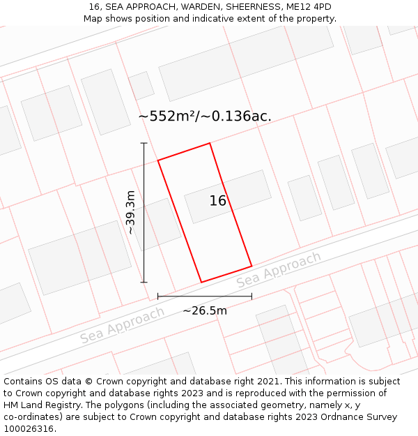 16, SEA APPROACH, WARDEN, SHEERNESS, ME12 4PD: Plot and title map