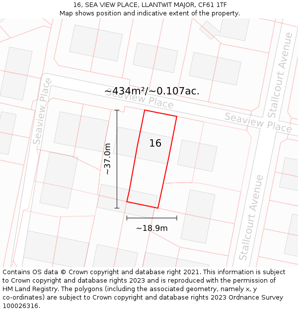 16, SEA VIEW PLACE, LLANTWIT MAJOR, CF61 1TF: Plot and title map