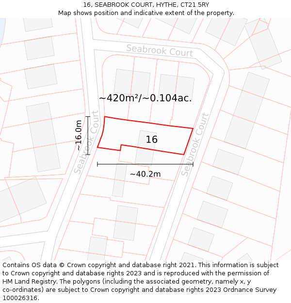 16, SEABROOK COURT, HYTHE, CT21 5RY: Plot and title map
