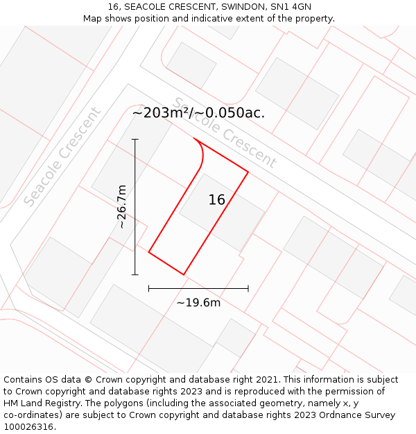 16, SEACOLE CRESCENT, SWINDON, SN1 4GN: Plot and title map
