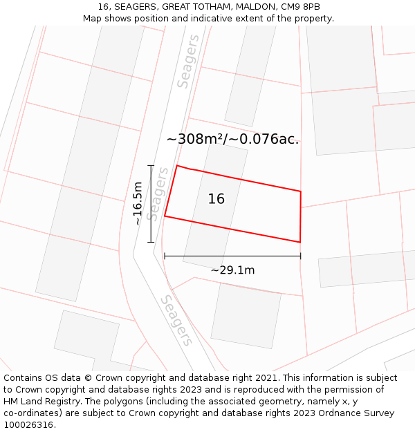16, SEAGERS, GREAT TOTHAM, MALDON, CM9 8PB: Plot and title map