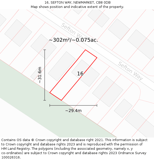 16, SEFTON WAY, NEWMARKET, CB8 0DB: Plot and title map