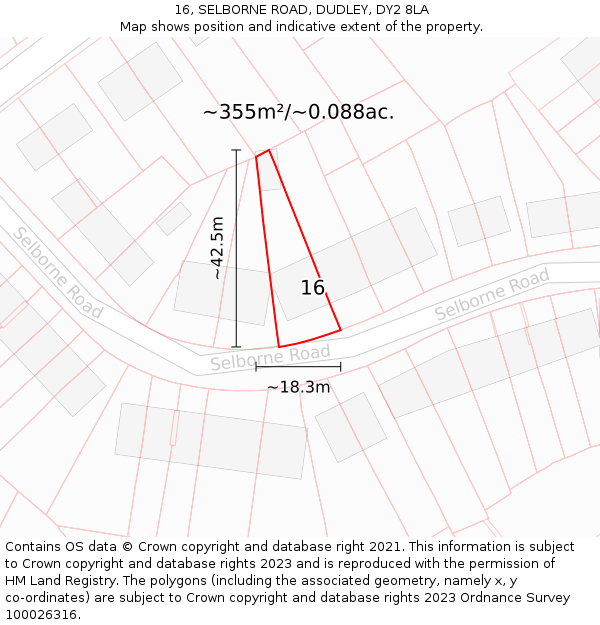 16, SELBORNE ROAD, DUDLEY, DY2 8LA: Plot and title map