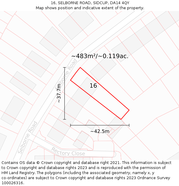 16, SELBORNE ROAD, SIDCUP, DA14 4QY: Plot and title map