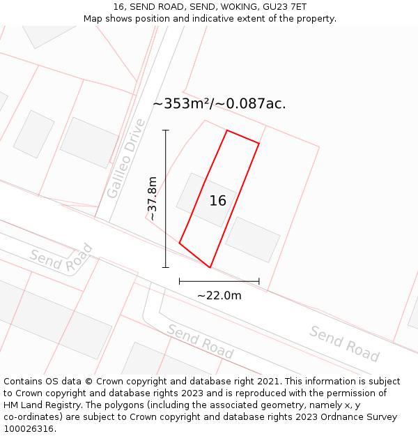 16, SEND ROAD, SEND, WOKING, GU23 7ET: Plot and title map