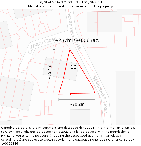16, SEVENOAKS CLOSE, SUTTON, SM2 6NL: Plot and title map