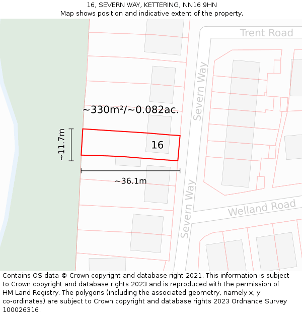 16, SEVERN WAY, KETTERING, NN16 9HN: Plot and title map