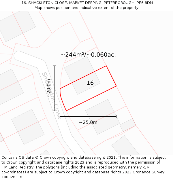 16, SHACKLETON CLOSE, MARKET DEEPING, PETERBOROUGH, PE6 8DN: Plot and title map