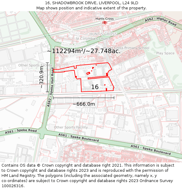 16, SHADOWBROOK DRIVE, LIVERPOOL, L24 9LD: Plot and title map