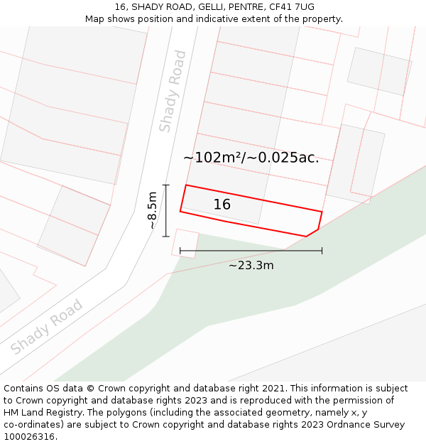 16, SHADY ROAD, GELLI, PENTRE, CF41 7UG: Plot and title map