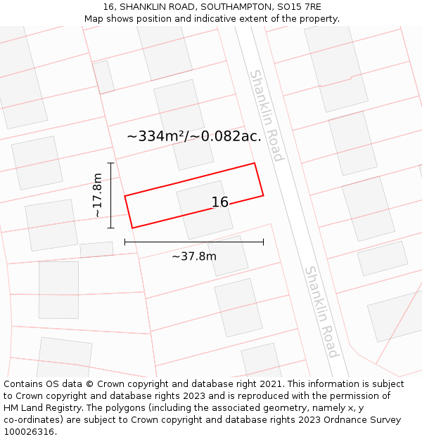 16, SHANKLIN ROAD, SOUTHAMPTON, SO15 7RE: Plot and title map