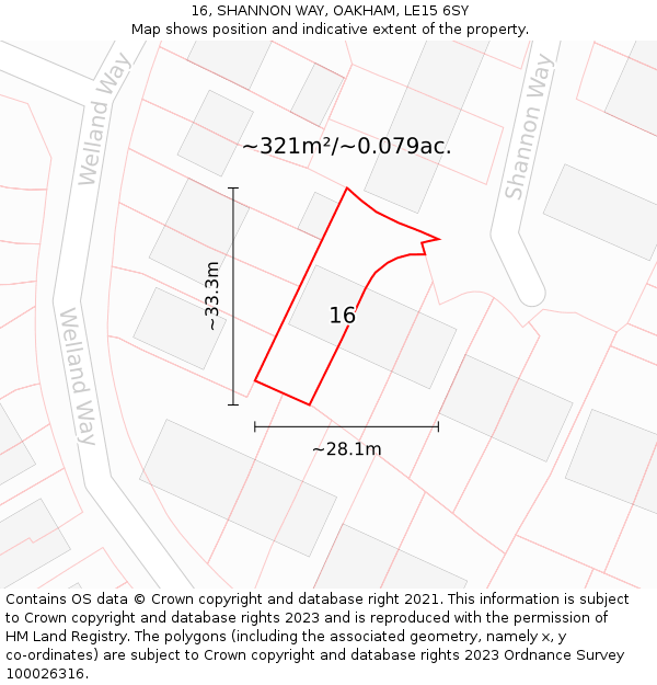 16, SHANNON WAY, OAKHAM, LE15 6SY: Plot and title map