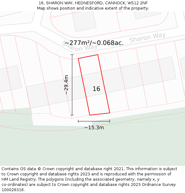 16, SHARON WAY, HEDNESFORD, CANNOCK, WS12 2NF: Plot and title map