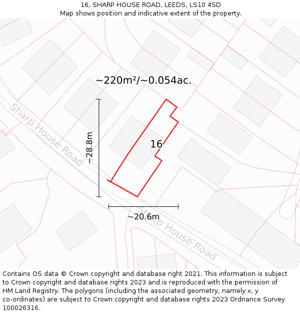 16, SHARP HOUSE ROAD, LEEDS, LS10 4SD: Plot and title map