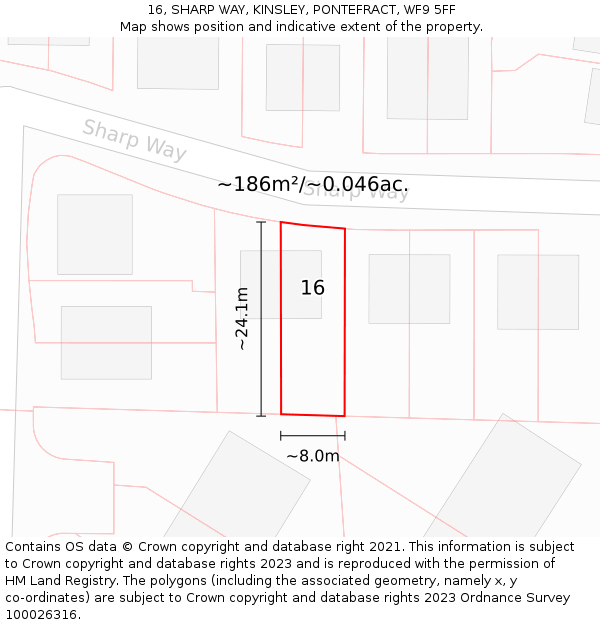 16, SHARP WAY, KINSLEY, PONTEFRACT, WF9 5FF: Plot and title map