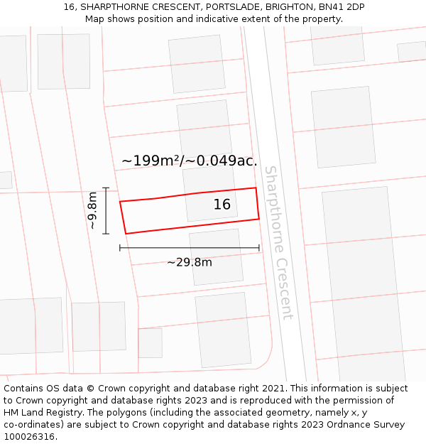 16, SHARPTHORNE CRESCENT, PORTSLADE, BRIGHTON, BN41 2DP: Plot and title map