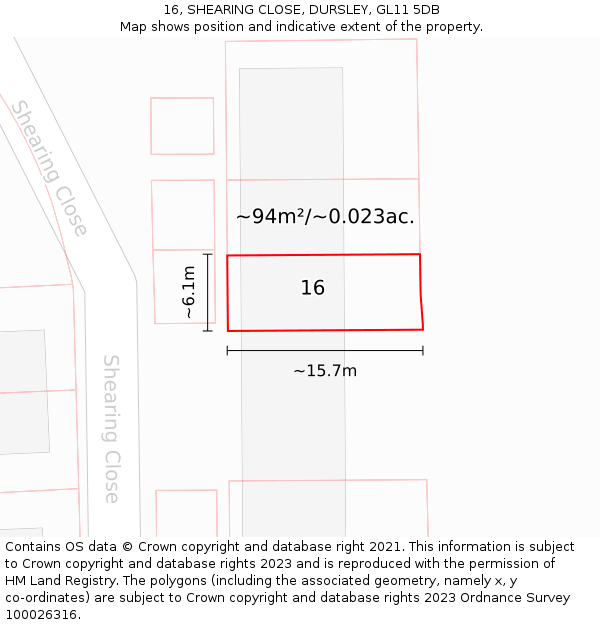 16, SHEARING CLOSE, DURSLEY, GL11 5DB: Plot and title map