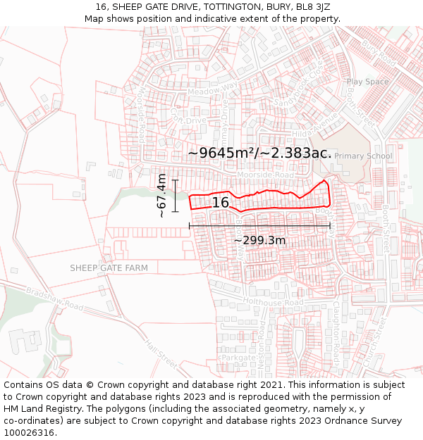 16, SHEEP GATE DRIVE, TOTTINGTON, BURY, BL8 3JZ: Plot and title map