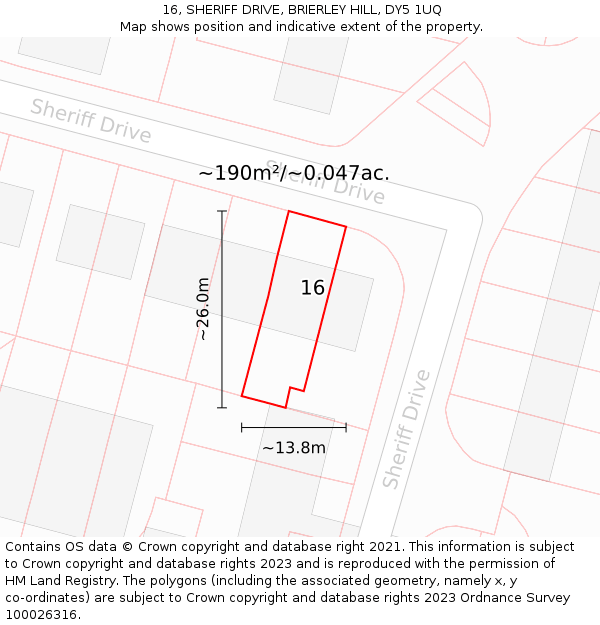 16, SHERIFF DRIVE, BRIERLEY HILL, DY5 1UQ: Plot and title map