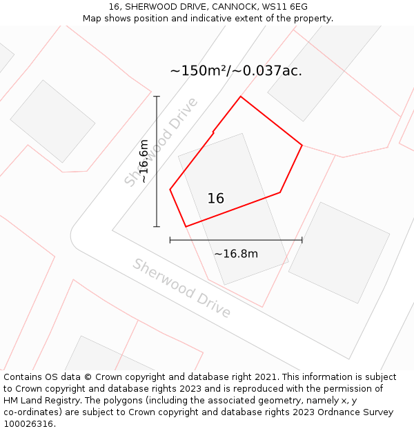 16, SHERWOOD DRIVE, CANNOCK, WS11 6EG: Plot and title map