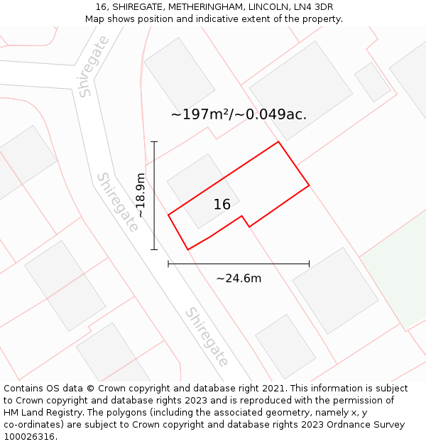 16, SHIREGATE, METHERINGHAM, LINCOLN, LN4 3DR: Plot and title map