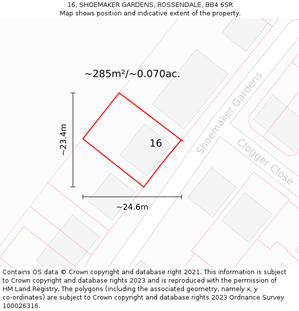 16, SHOEMAKER GARDENS, ROSSENDALE, BB4 6SR: Plot and title map