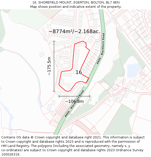 16, SHOREFIELD MOUNT, EGERTON, BOLTON, BL7 9EN: Plot and title map