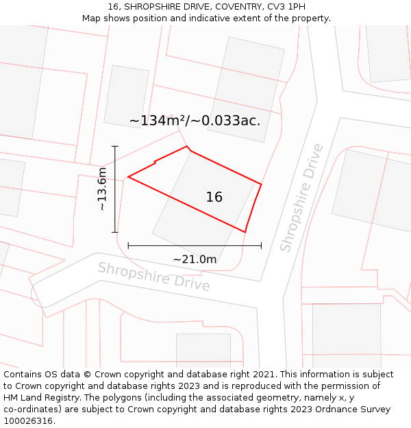 16, SHROPSHIRE DRIVE, COVENTRY, CV3 1PH: Plot and title map