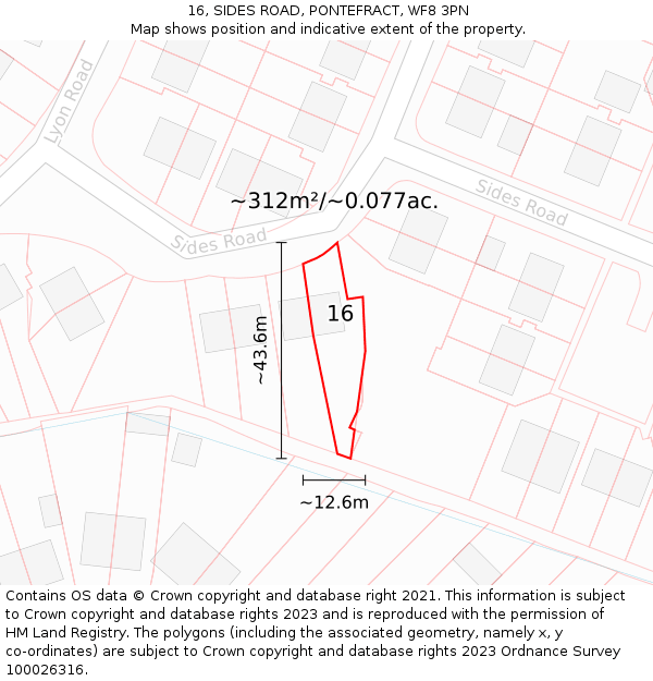 16, SIDES ROAD, PONTEFRACT, WF8 3PN: Plot and title map