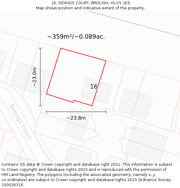 16, SIDINGS COURT, BROUGH, HU15 1ES: Plot and title map