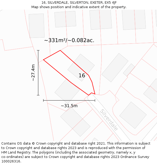 16, SILVERDALE, SILVERTON, EXETER, EX5 4JF: Plot and title map