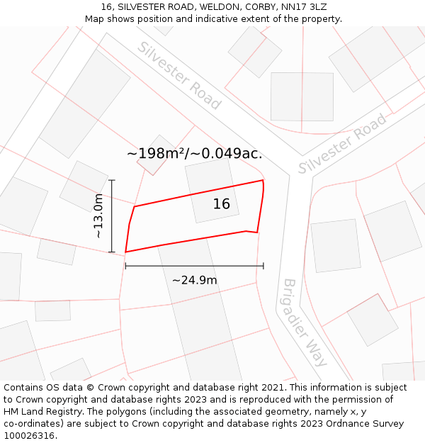 16, SILVESTER ROAD, WELDON, CORBY, NN17 3LZ: Plot and title map